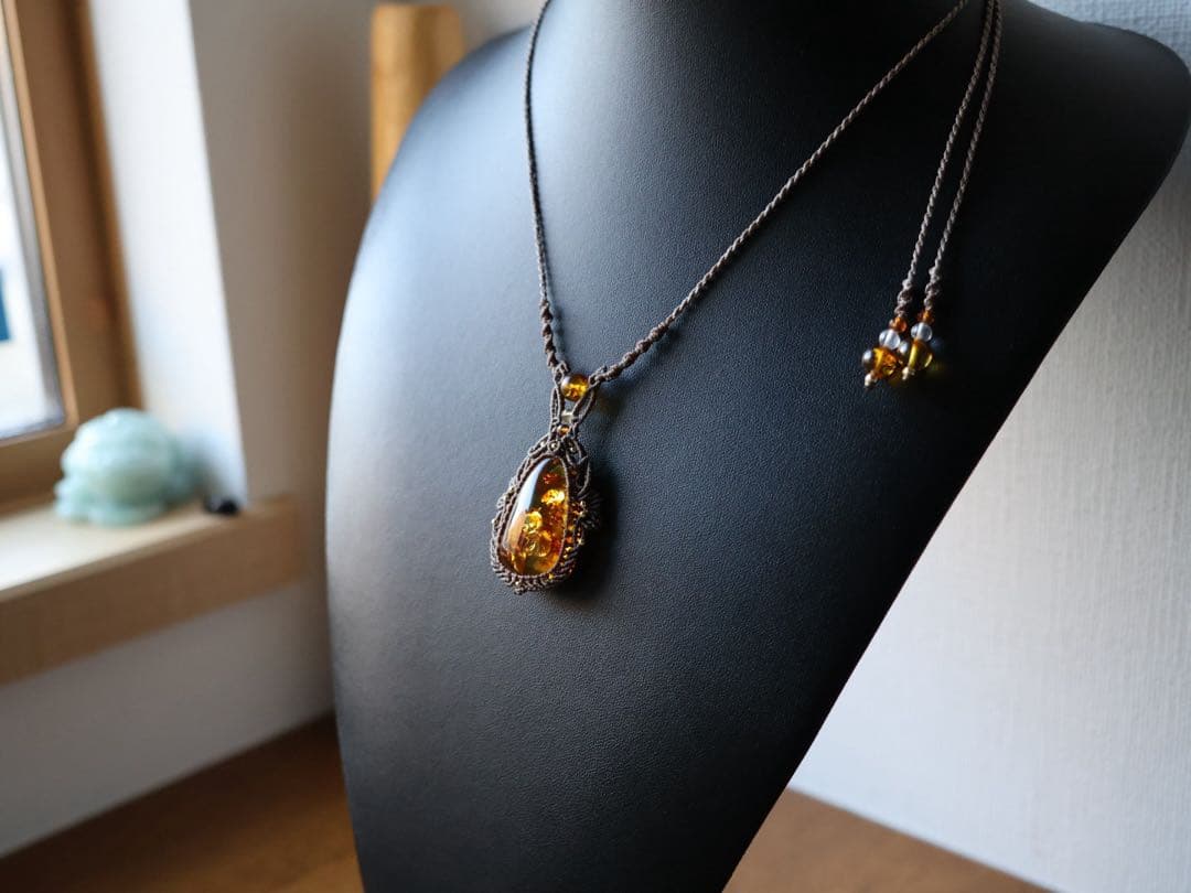 hanatae 琥珀　マクラメ　ネックレス