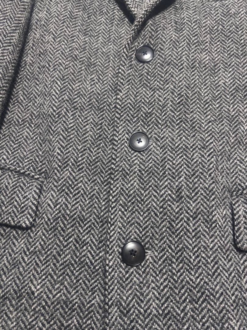 美品！　シェットランドウール100％チェスターコート　ヘリンボーン　グレー　XL