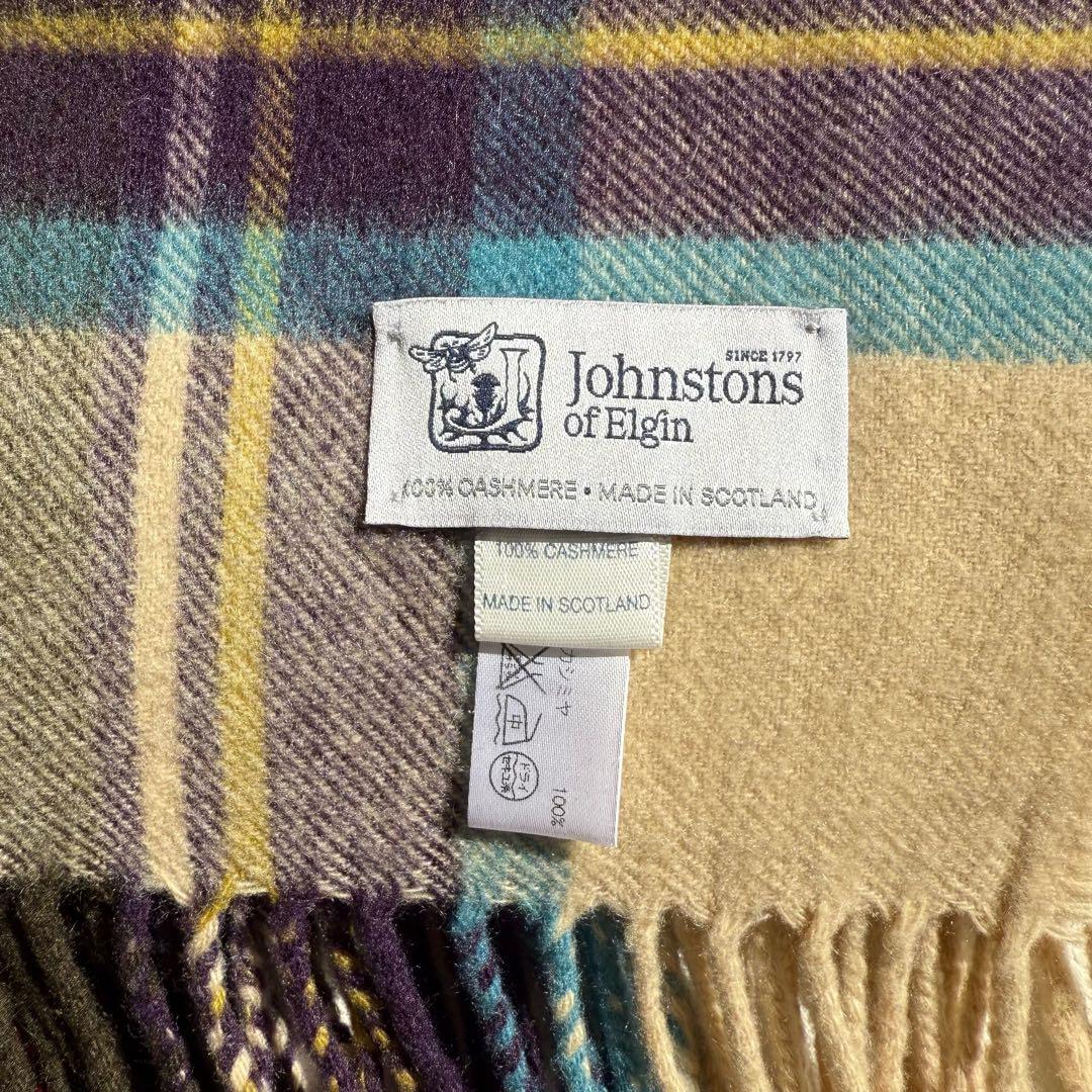 美品　ジョンストンズ　大判　ストール　マフラー　カシミヤ　チェック　グリーン