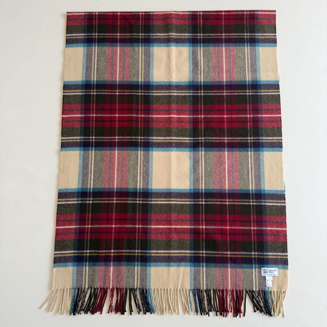 美品　ジョンストンズ　大判　ストール　マフラー　カシミヤ　チェック　グリーン