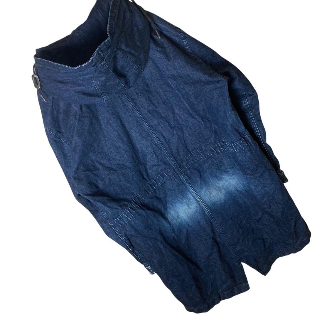 希少デザイン古着インディゴブルーデニムモッズコートビッグサイズ