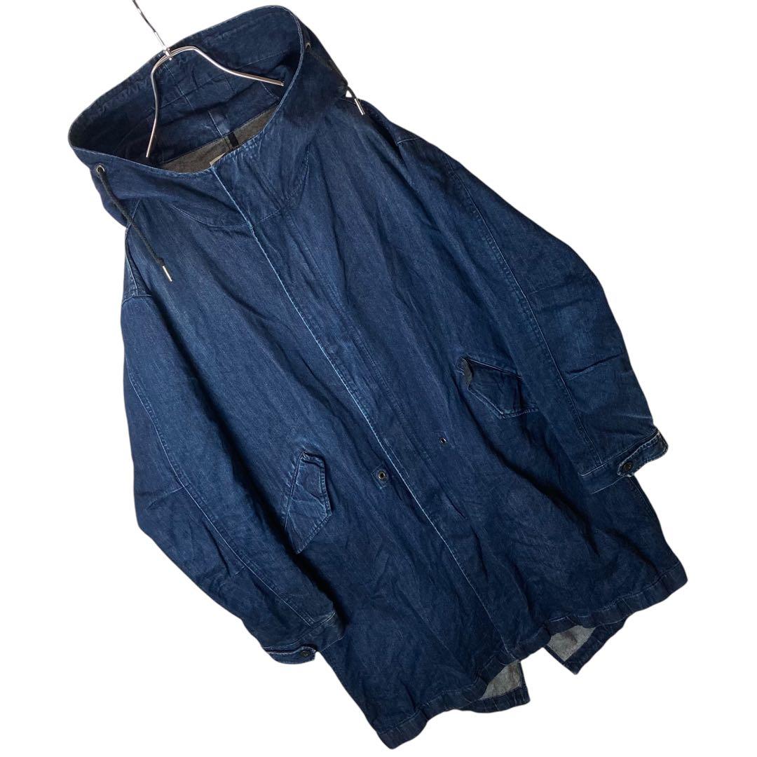 希少デザイン古着インディゴブルーデニムモッズコートビッグサイズ