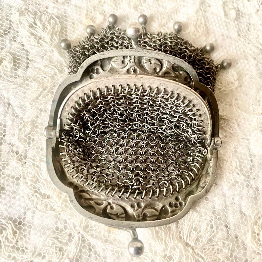 純銀製天使付きシルバーヤドリギモチーフコインパース仕切りあり