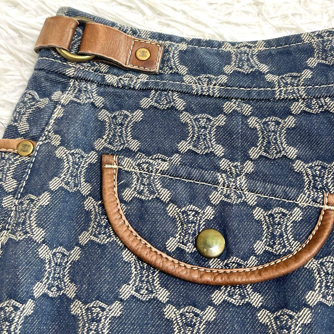 【稀少サイズ 42】セリーヌ デニムスカート マガダム ボックスプリーツ ブルー