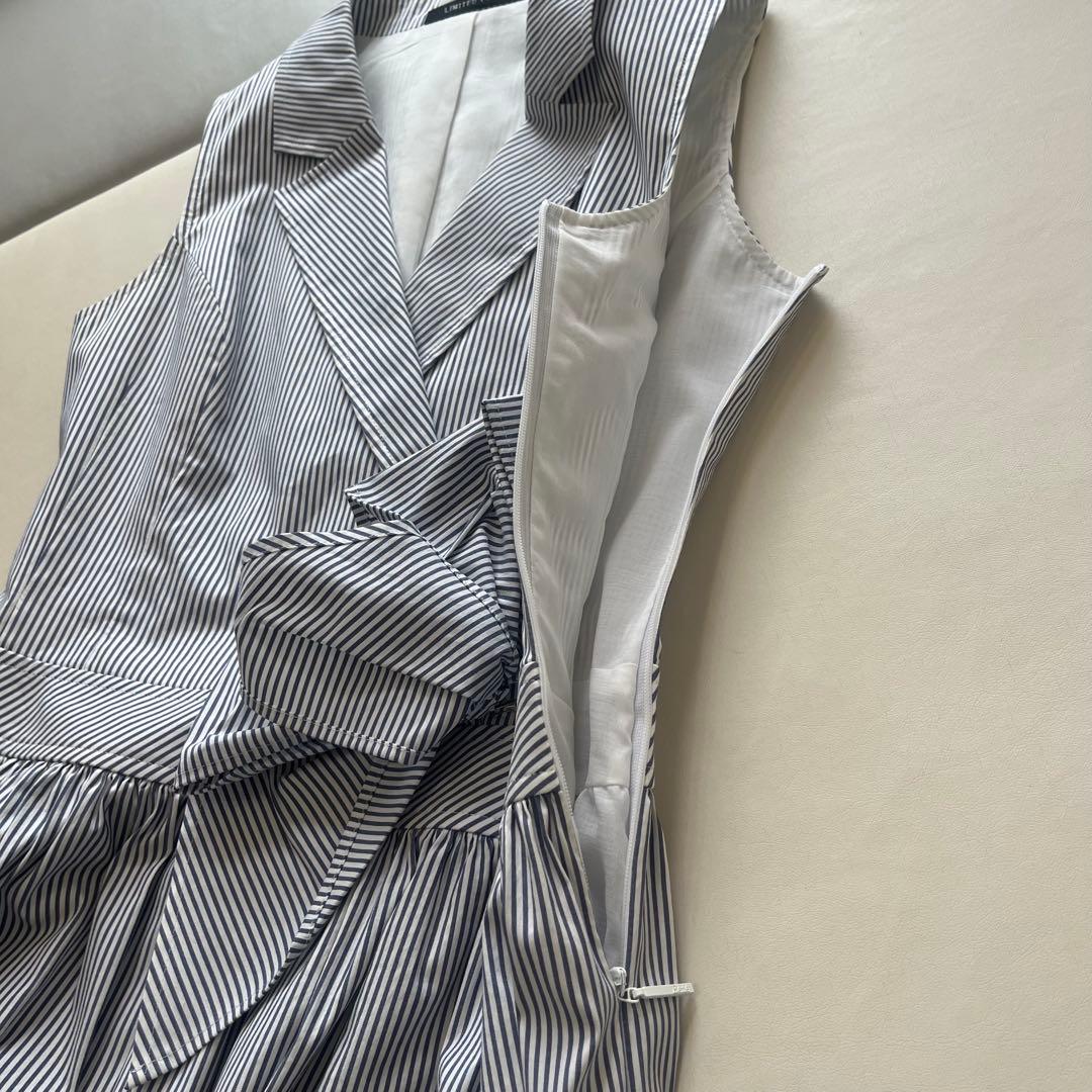 【美品】Rene ノースリーブワンピース　ストライプ　ブルー　34 日本製