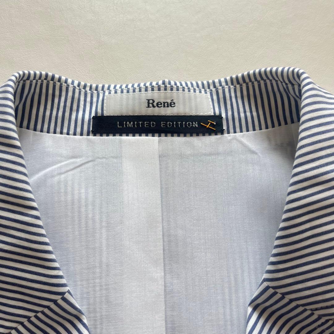 【美品】Rene ノースリーブワンピース　ストライプ　ブルー　34 日本製