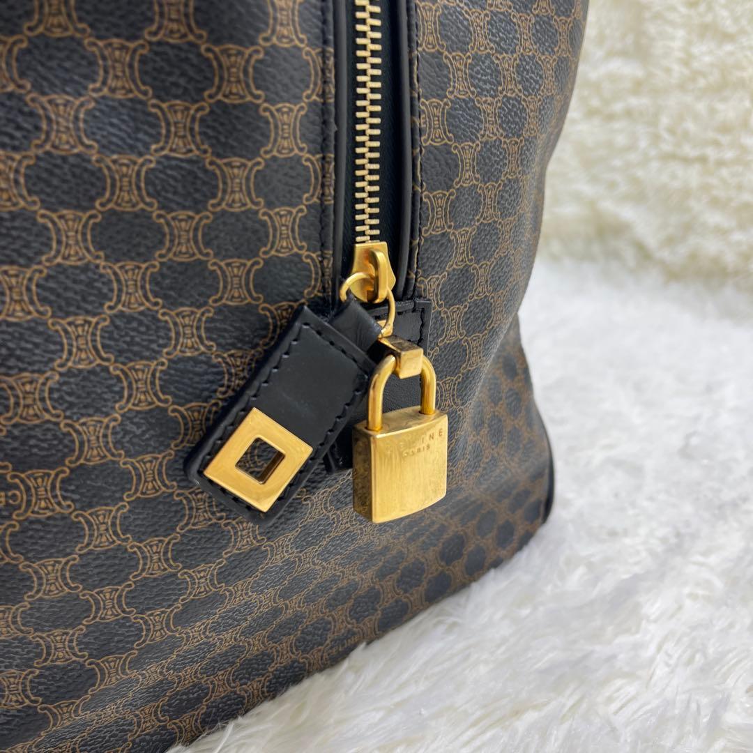 CELINE セリーヌ　ボストンバッグ 黒マカダム 鍵トリオンフ PVC レザー