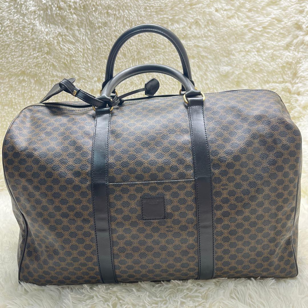 CELINE セリーヌ　ボストンバッグ 黒マカダム 鍵トリオンフ PVC レザー