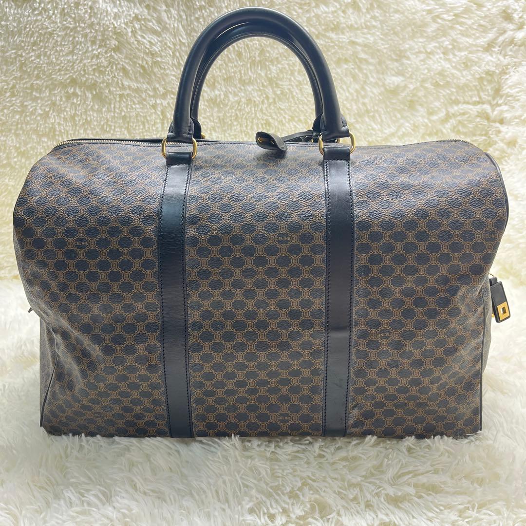 CELINE セリーヌ　ボストンバッグ 黒マカダム 鍵トリオンフ PVC レザー