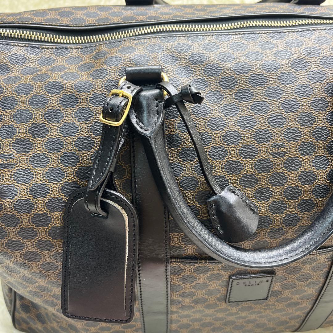 CELINE セリーヌ　ボストンバッグ 黒マカダム 鍵トリオンフ PVC レザー