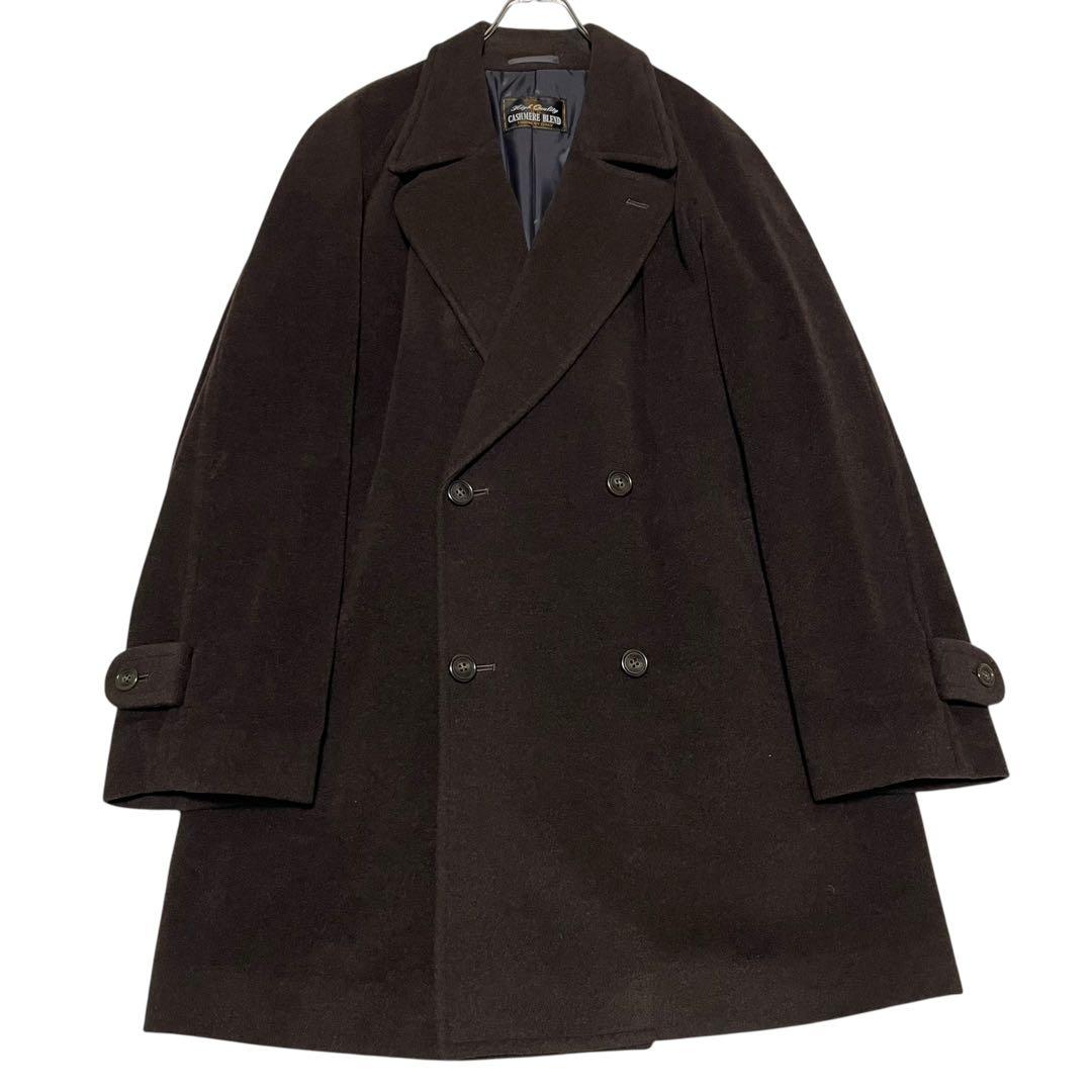 【イタリア製生地×カシミヤ30%】極美品 ダブルチェスターコート ブラウン XL