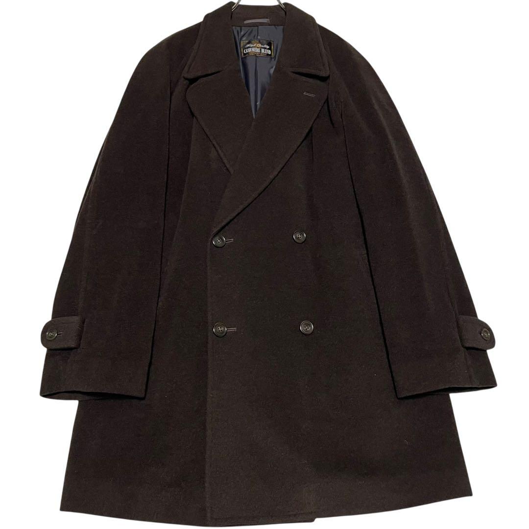 【イタリア製生地×カシミヤ30%】極美品 ダブルチェスターコート ブラウン XL
