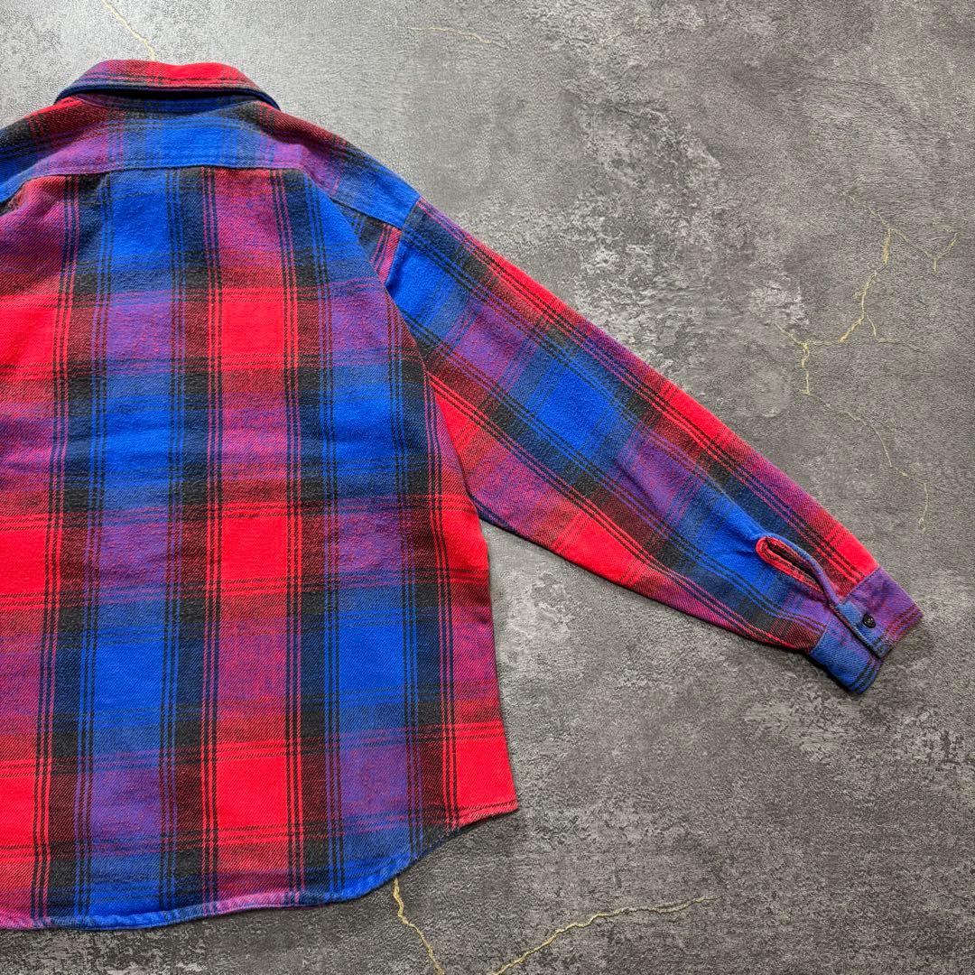 80sUSA製ファイブブラザーヘビーネルシャツヘビネル赤黒オンブレチェックL古着