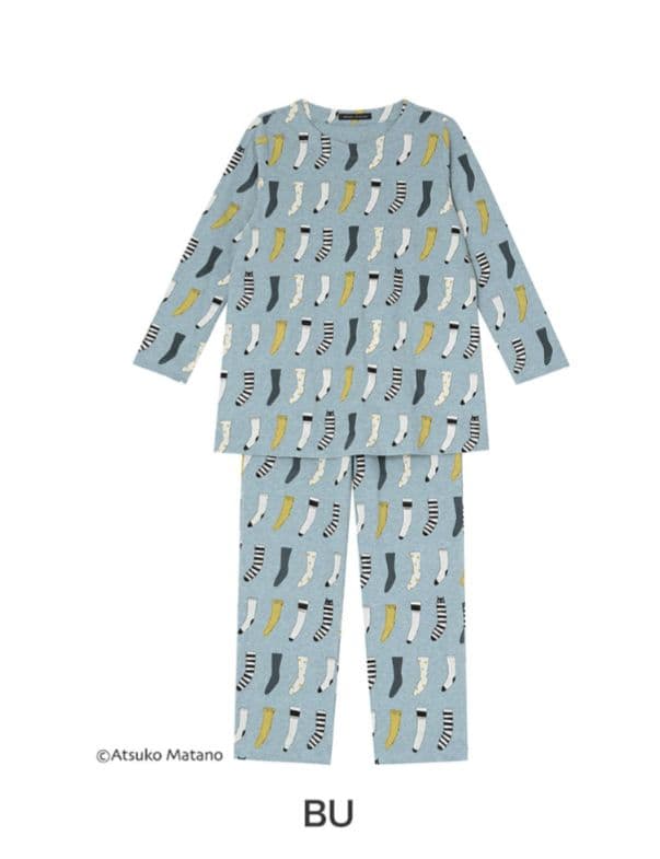 新品タグ付き マタノアツコ ワコール パジャマ ルームウェア 靴下 ブルー LL