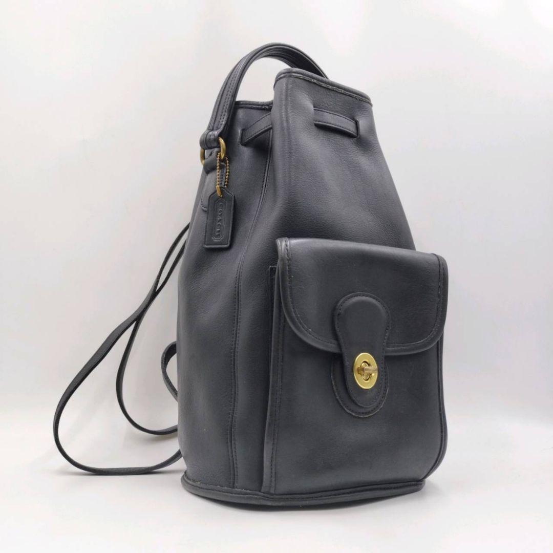 希少 美品✨️オールドCOACH 9992 ターンロック巾着リュック 黒 本革