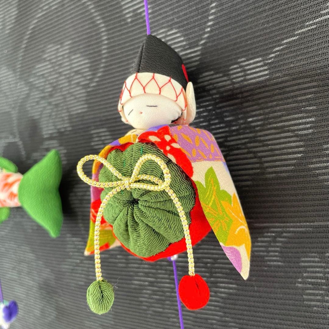 140 ちりめん細工　端午の節句タペストリー　吊るし飾り　古布