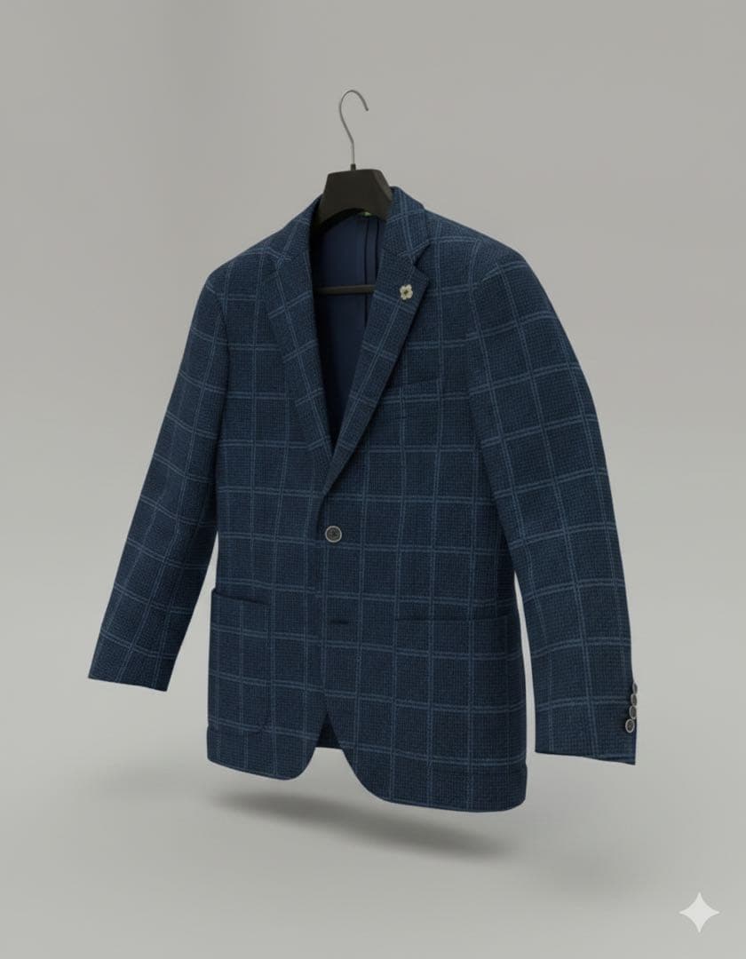 LARDINI ネイビー チェック柄 テーラードジャケット - メルカリ