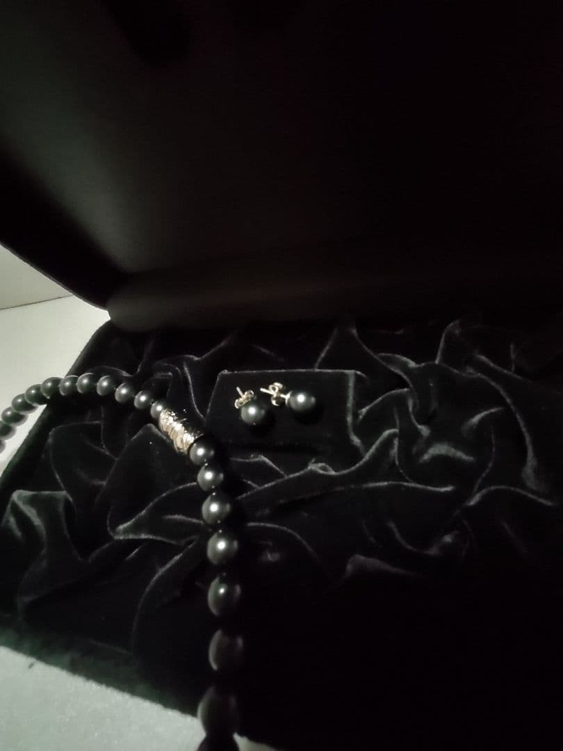 岩佐公式 天然8mm ジェット ネックレス ピアス 2点セット