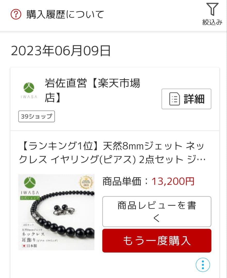 岩佐公式 天然8mm ジェット ネックレス ピアス 2点セット