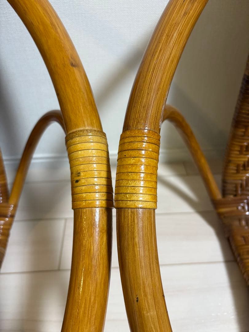 ラタン 丸座椅子 2台セット アジア レトロ