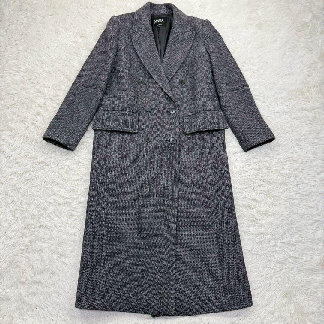 美品✨ ザラ チェスターコート マキシ丈 ヘリンボーン ダブルブレスト