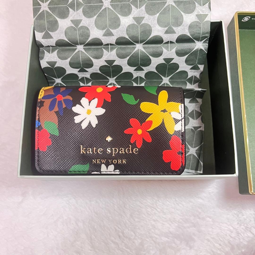 ケイトスペード キーケース 黒 箱付 花柄 6連 ブラック Katespade