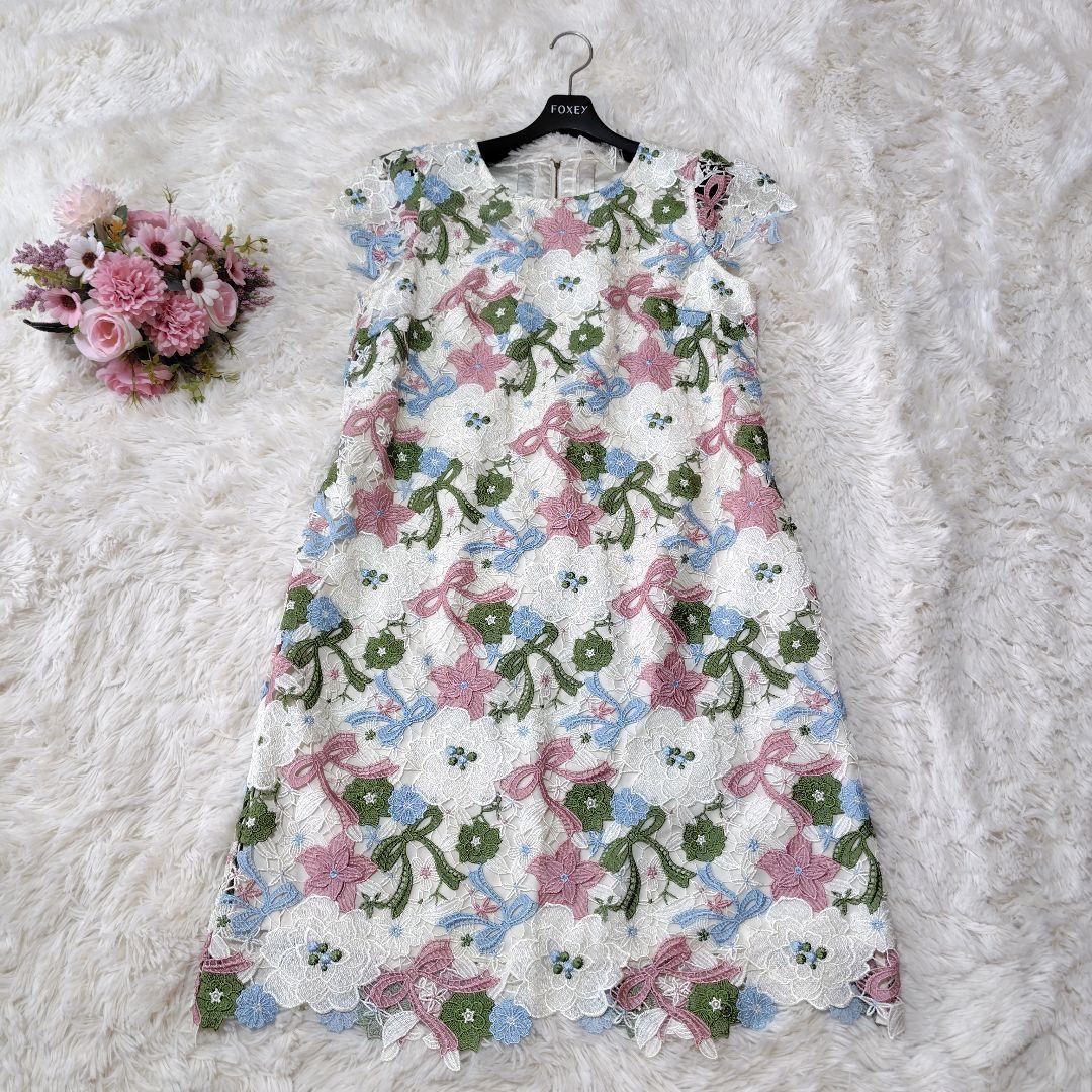 【未使用級♡希少42】ローズティアラジュエル　フラワーケミカルレースワンピース