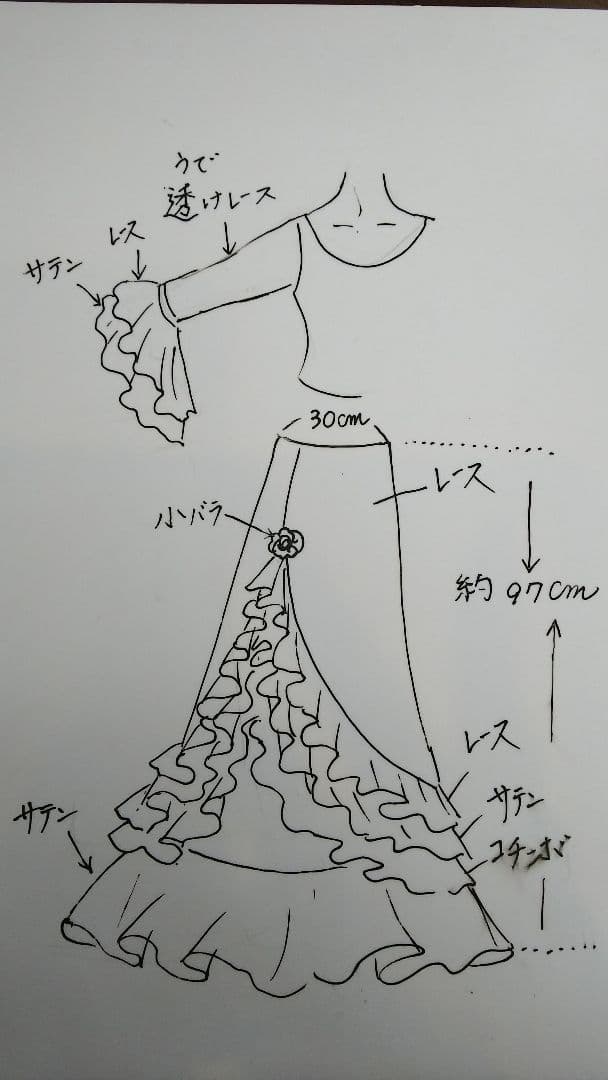 赤いフラメンコ衣装 イベリア フローレスとピアスセット