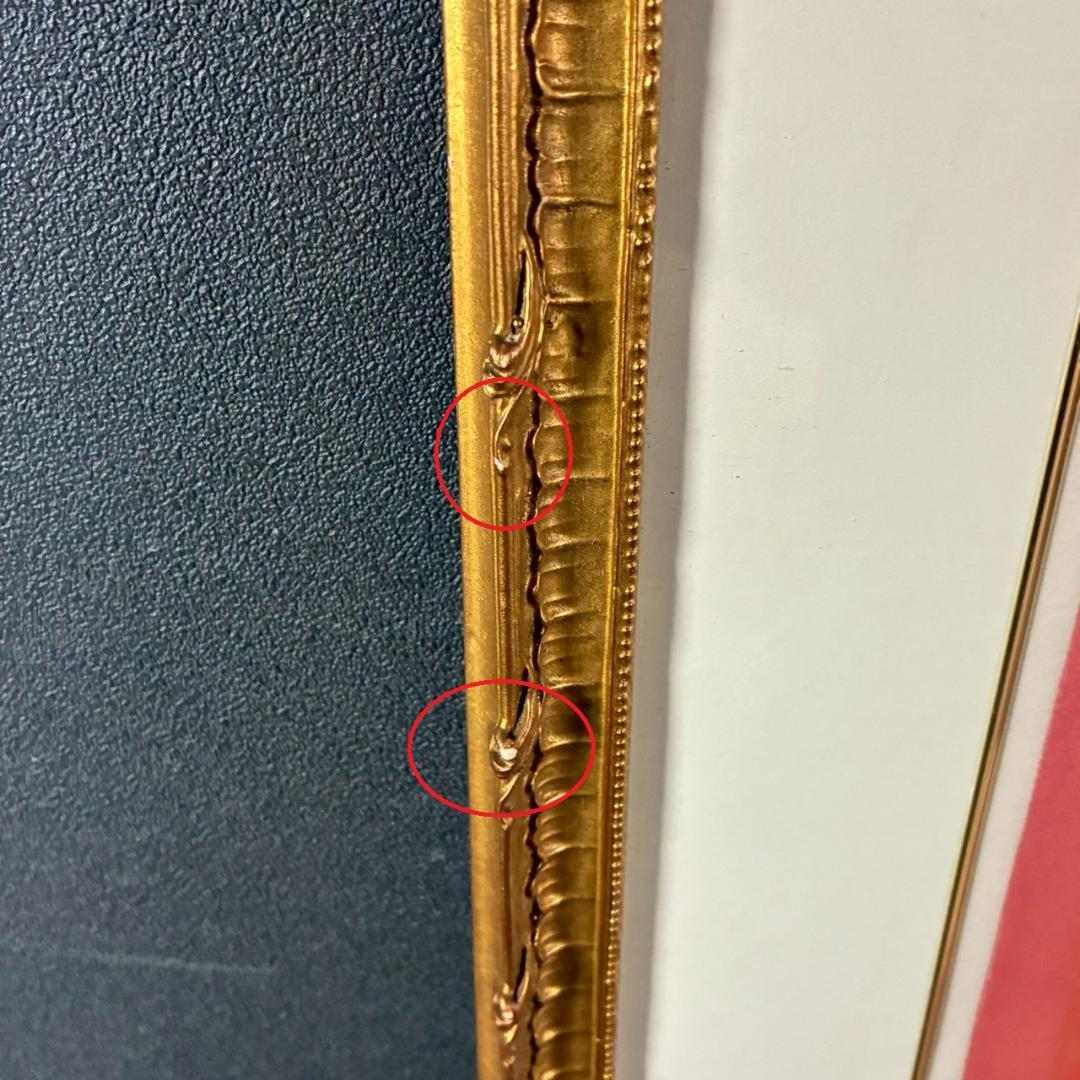 美品 ポール・ギヤマン「赤い花とバイオリンと馬」リトグラフ 直筆サイン入 額縁入