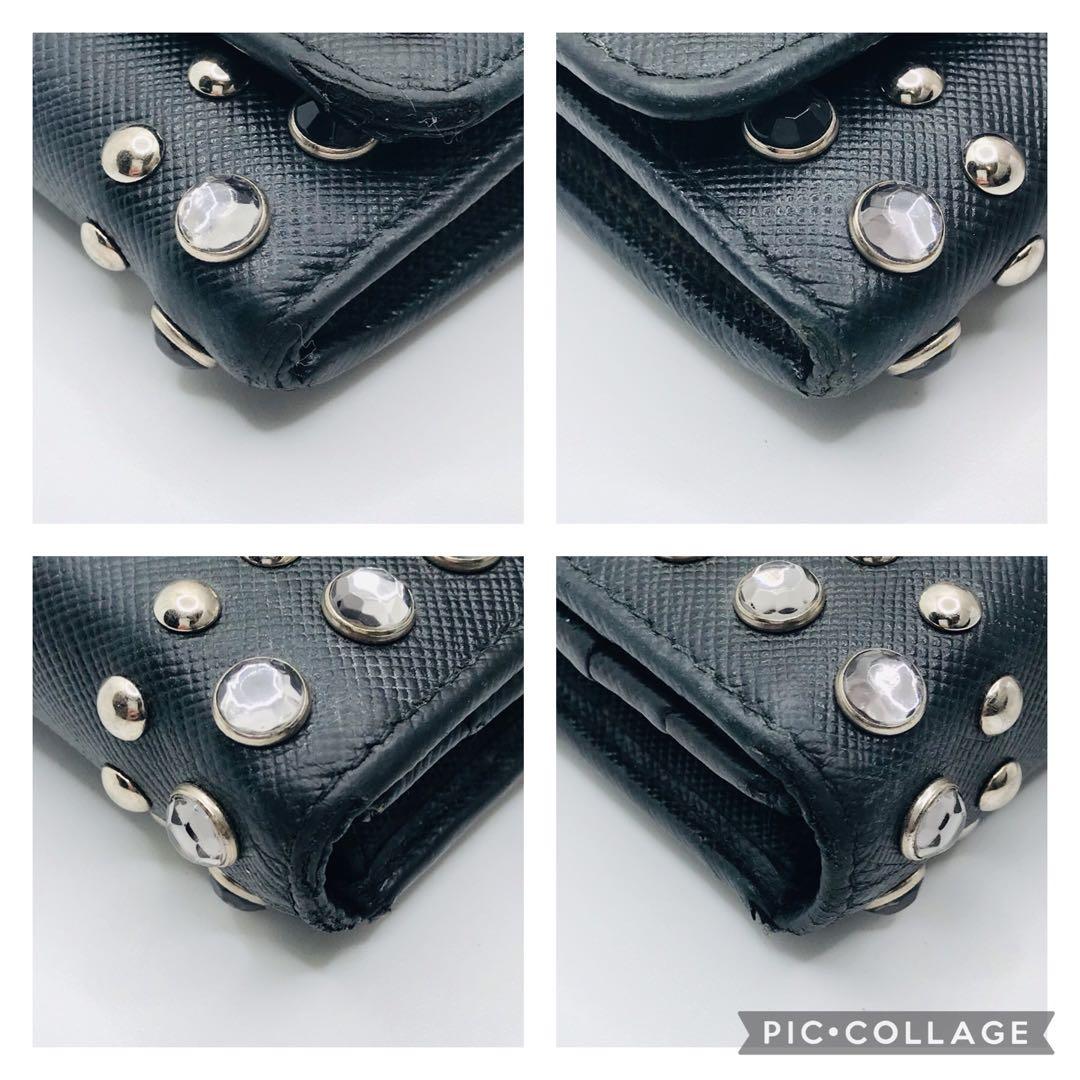 PRADA✨プラダ サフィアーノ スタッズ 長財布 シルバーロゴ金具 ネイビー