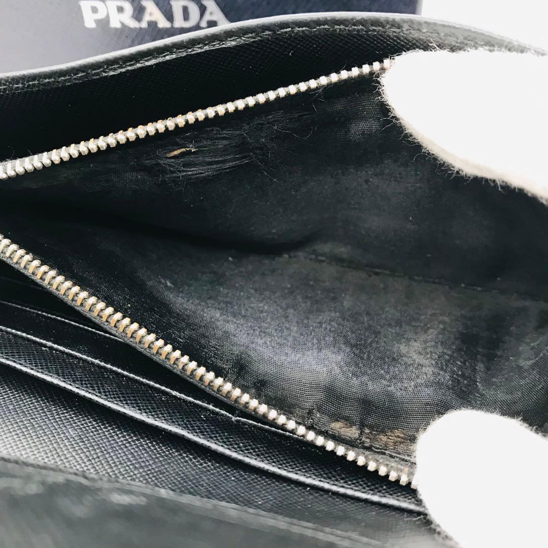 PRADA✨プラダ サフィアーノ スタッズ 長財布 シルバーロゴ金具 ネイビー