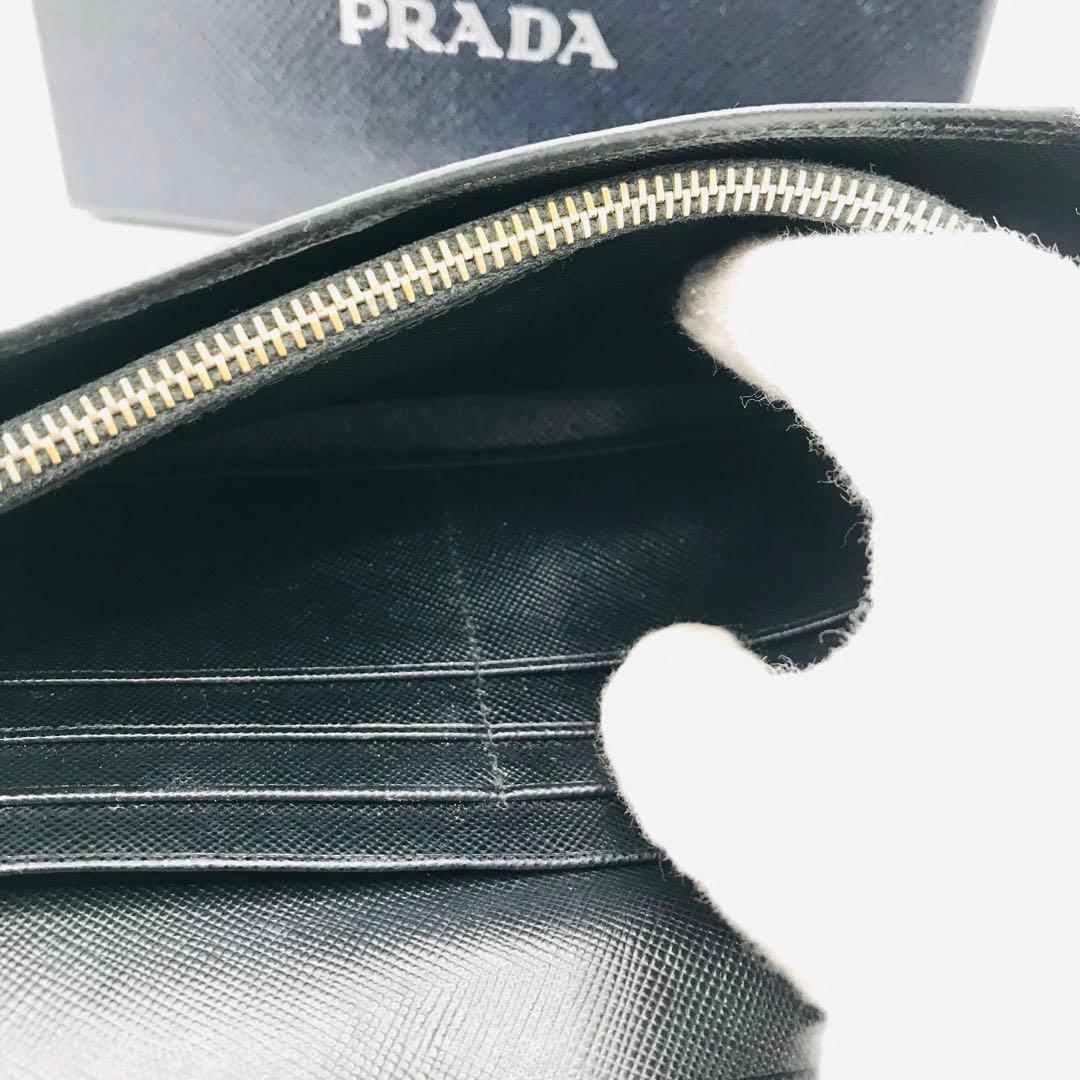 PRADA✨プラダ サフィアーノ スタッズ 長財布 シルバーロゴ金具 ネイビー