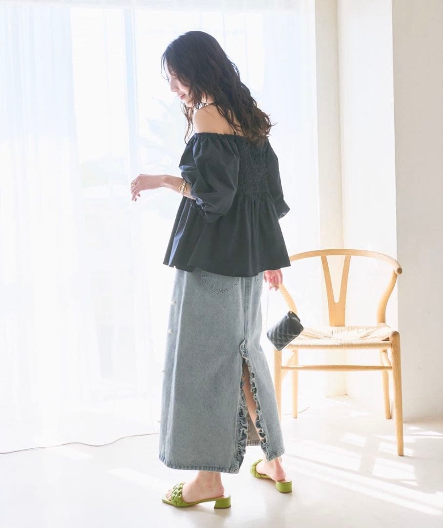 【美品】パール付きデニムタイトマキシスカート 34 ラブティックボンボン