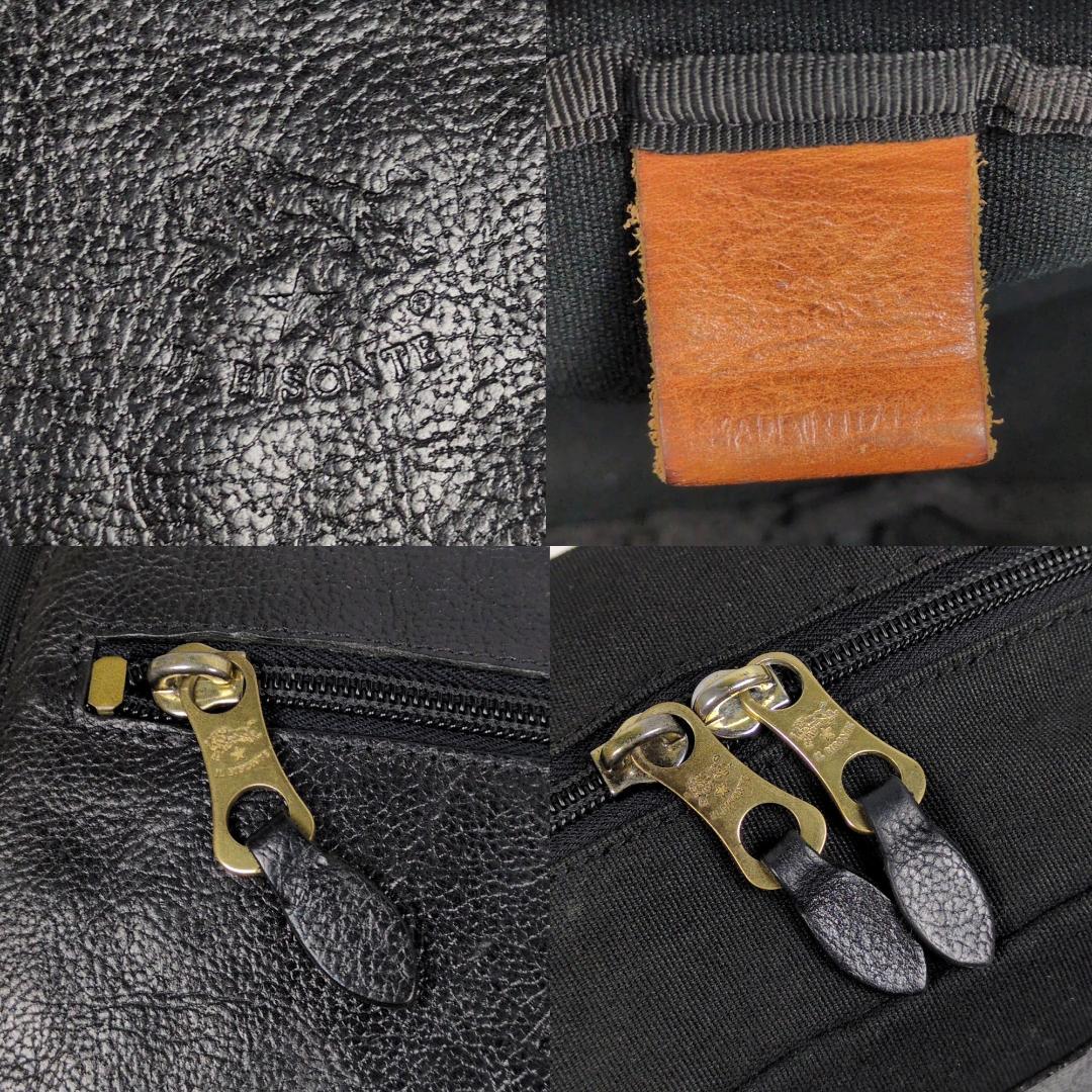 イルビゾンテ ボディバッグ ブラック レザー キャンバス 斜め掛け