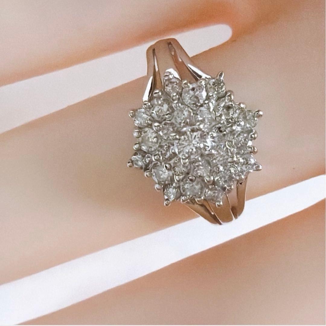 【5235】 天然ダイヤモンド 0.5ct プラチナ フラワー 9.5〜10号