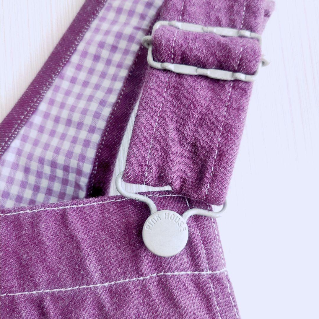美品 ピンクハウス コットン 紫 オーバーオール ギンガム裏地 マーガレット
