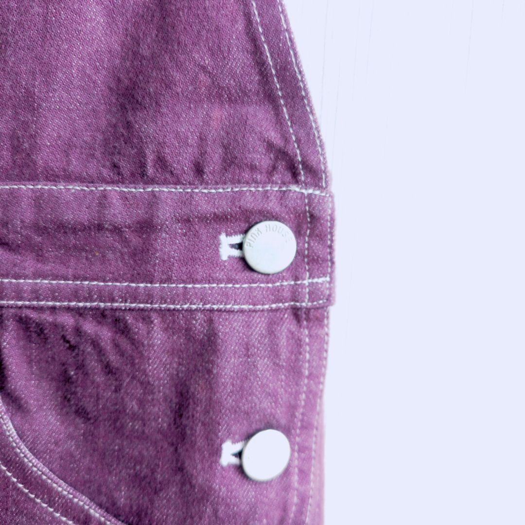 美品 ピンクハウス コットン 紫 オーバーオール ギンガム裏地 マーガレット