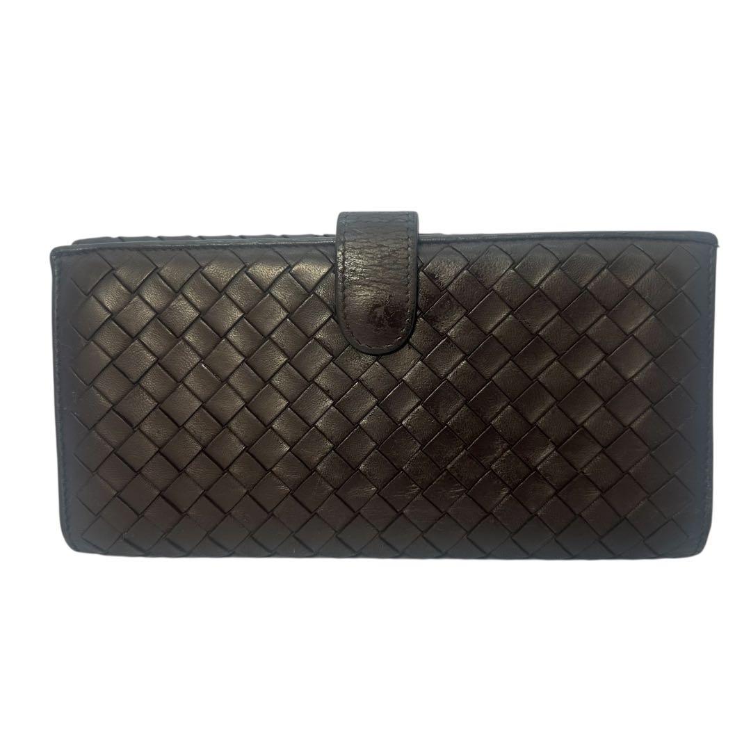 【美品】ボッテガヴェネタ イントレチャート 長財布 ブラウン レザー 本革