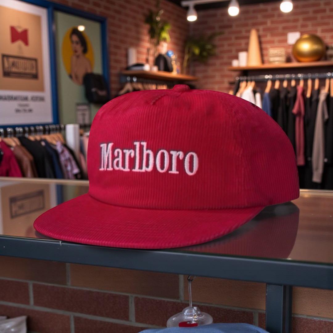 Marlboro マルボロ コーデュロイキャップCAP 赤 ハトメ アイレット