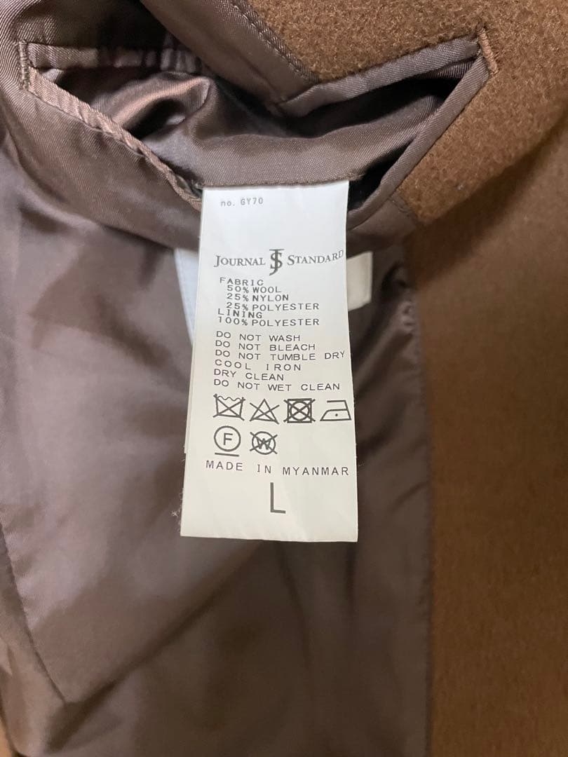 ジャーナルスタンダード　スタンドカラーコート L キャメル