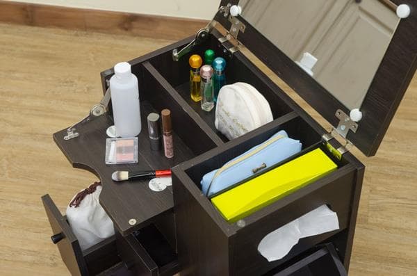 《新品・送料無料》収納いっぱいコスメワゴン　DBR/WH