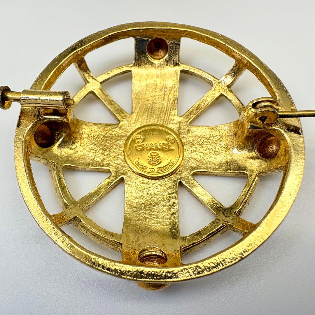 CHANEL シャネル ブローチ クロス ロゴ ヴィンテージ ゴールド