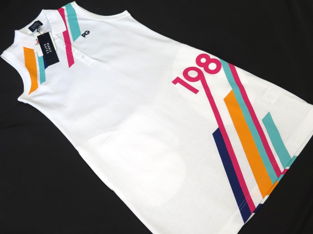 新品● パーリーゲイツ ●配色ライン ノースリーブ ワンピース　ホワイト/M