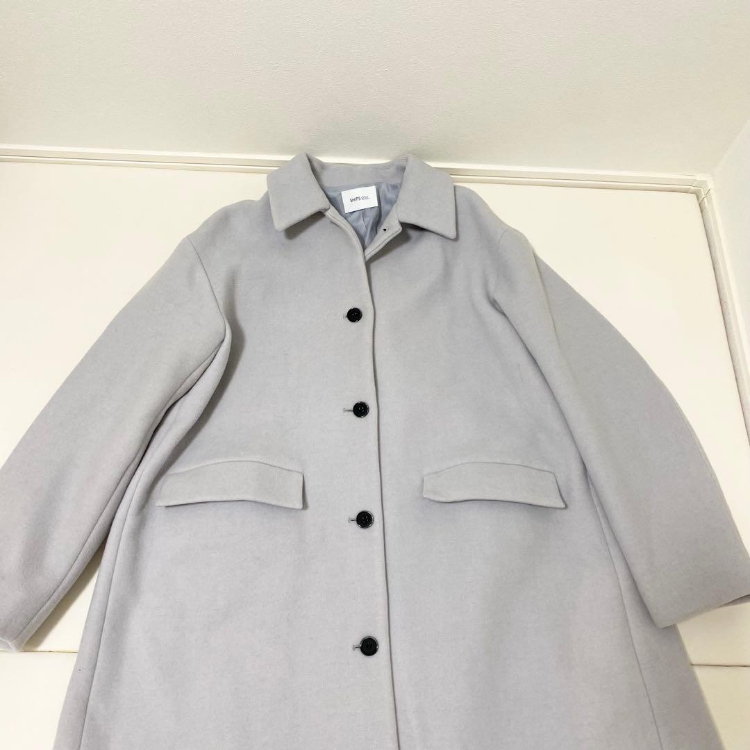 ♢新品♢SHIPS any シップス ステンカラーコート ライトグレー 水色