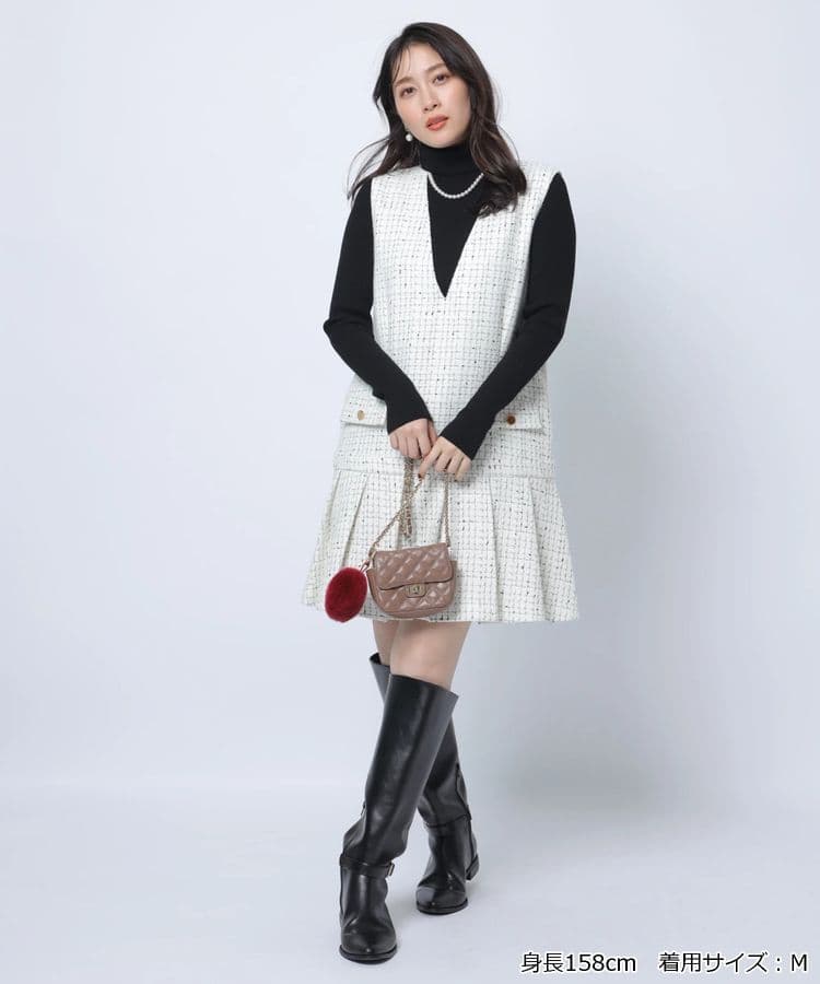Apuweiser-riche2025冬最新ツイードプリーツジャンスカワンピーM
