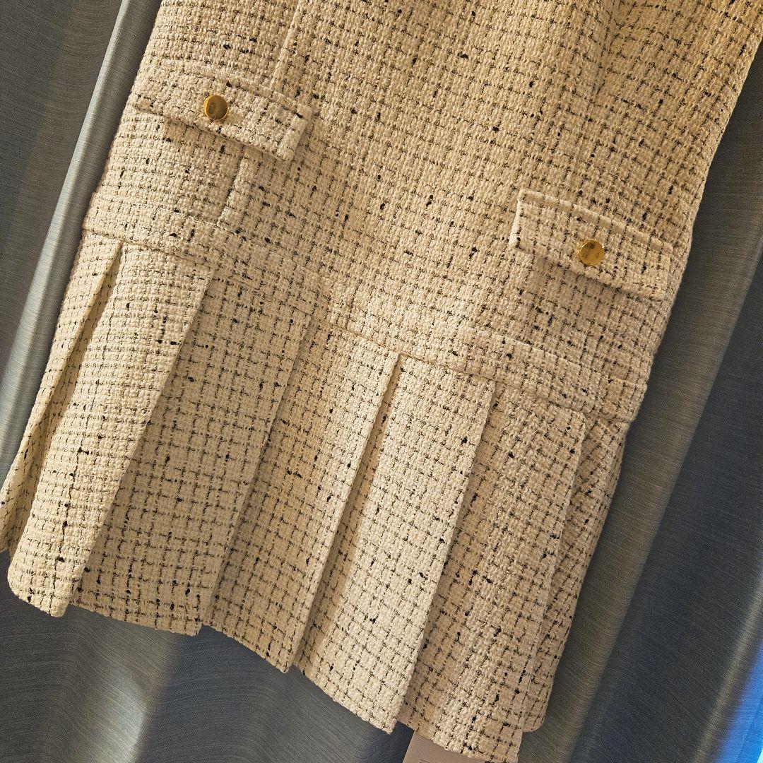 Apuweiser-riche2025冬最新ツイードプリーツジャンスカワンピーM