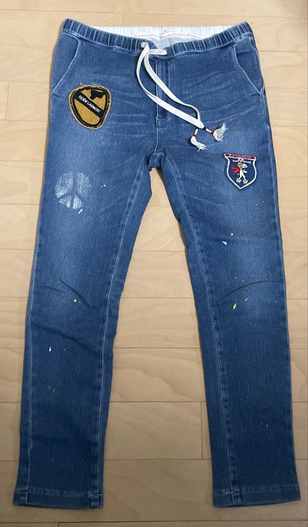 日本製　ホーンガーメント　ビンテージ加工カットデニムスウェット　セットアップ