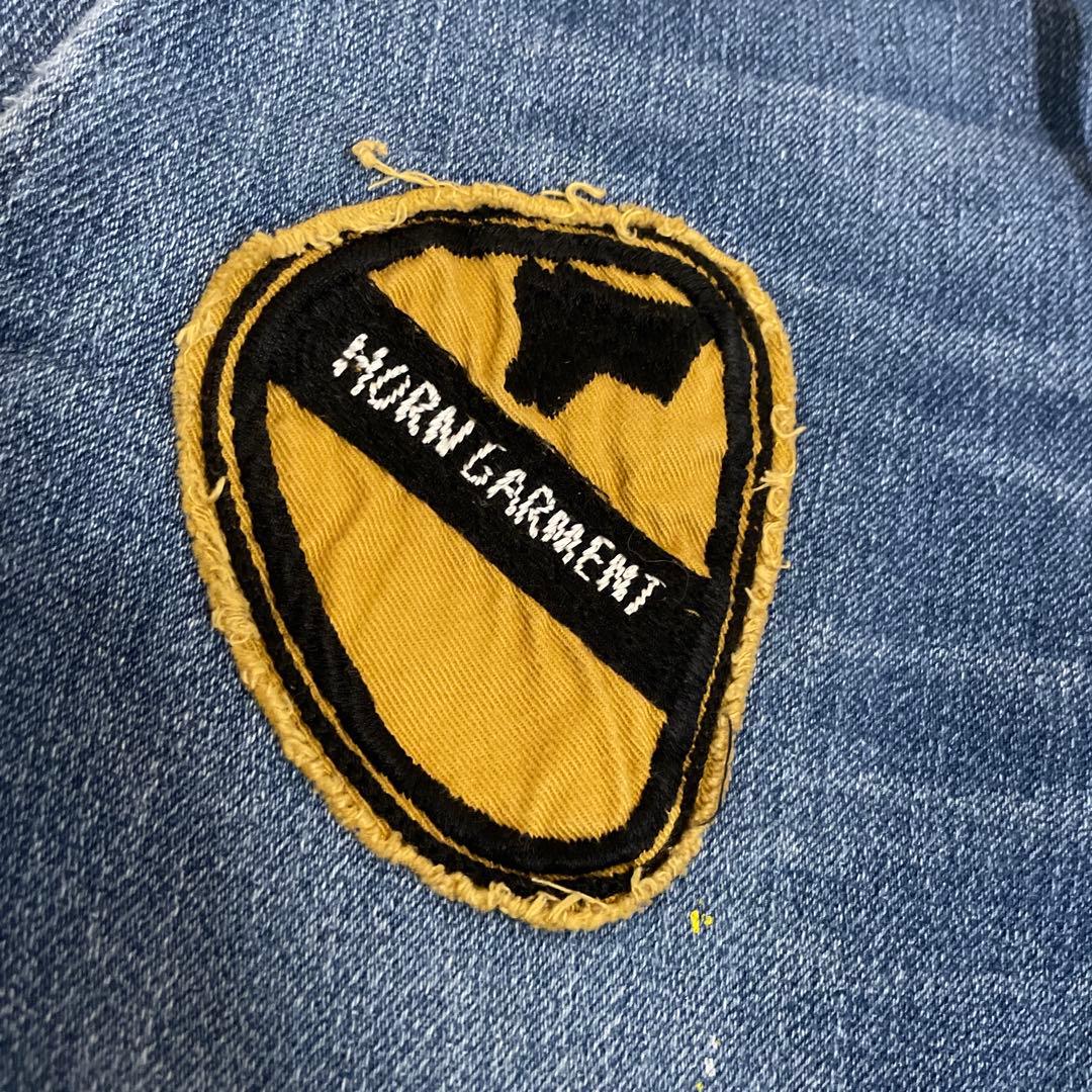 日本製　ホーンガーメント　ビンテージ加工カットデニムスウェット　セットアップ