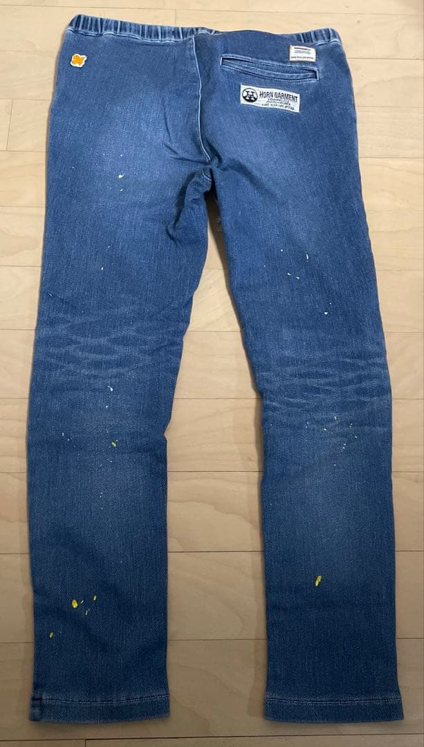 日本製　ホーンガーメント　ビンテージ加工カットデニムスウェット　セットアップ
