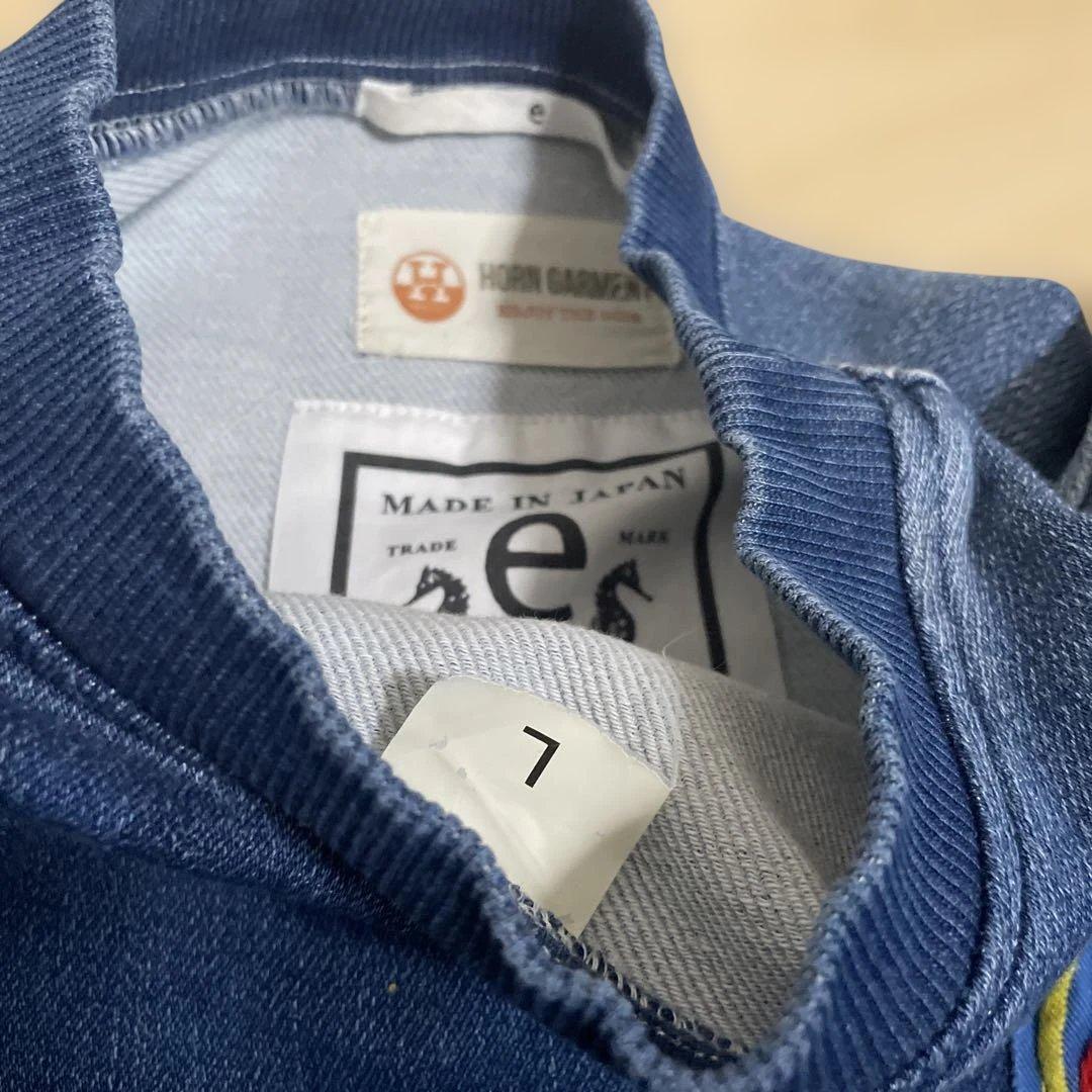 日本製　ホーンガーメント　ビンテージ加工カットデニムスウェット　セットアップ
